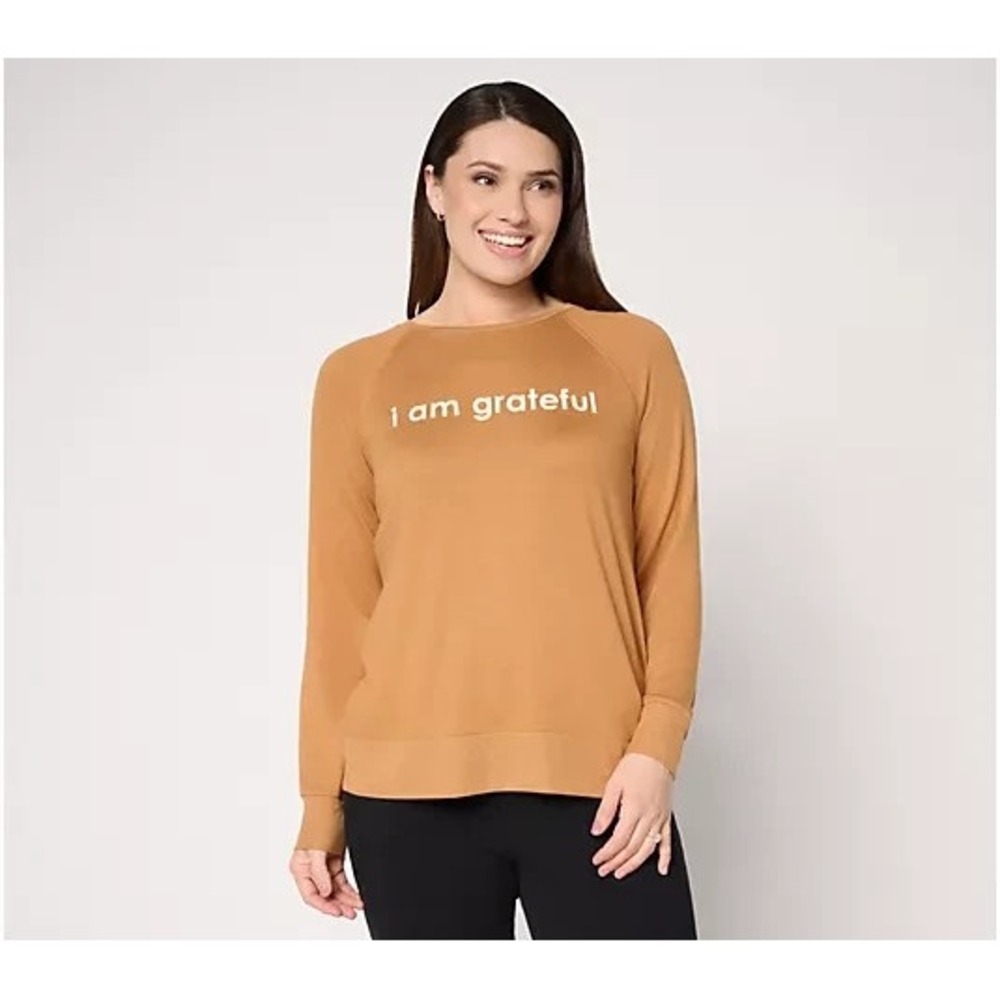 Peace Love World Affirmation Comfy Crew Neck Pullover Dunes Size 1X